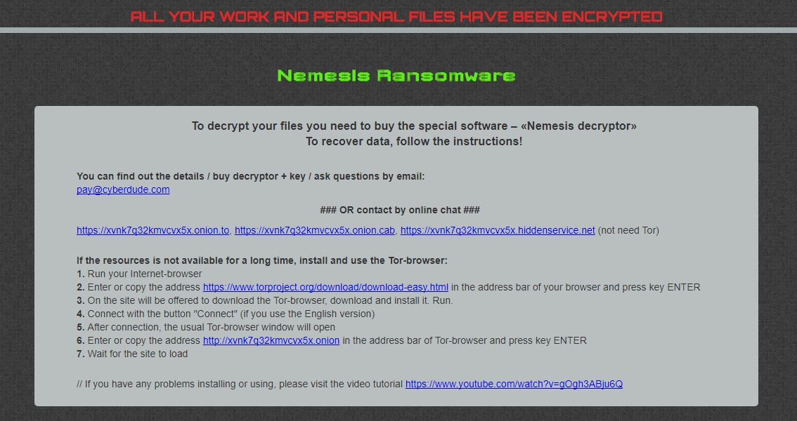 Nemesis Ransomware – Removal Tool, Protection Guide.